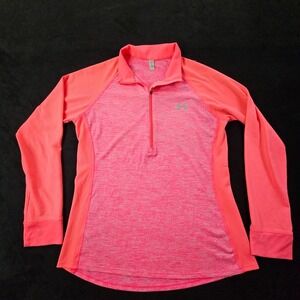 Under Armour HeatGear Loose Pink Long Sleeve 1/4 Zip T-Shirt Women's L